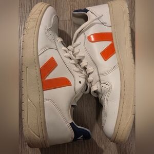 Veja White Leather Sneakers with Orange V Accent